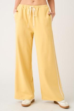 Lace Striped Elastic Waist Terry Sweatpants