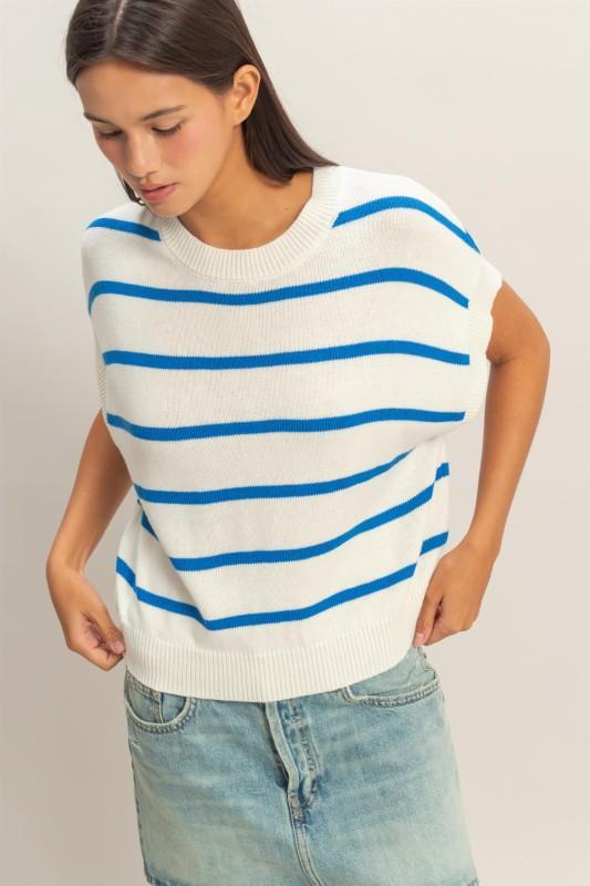 Marine Striped Crew Neck Knit Top