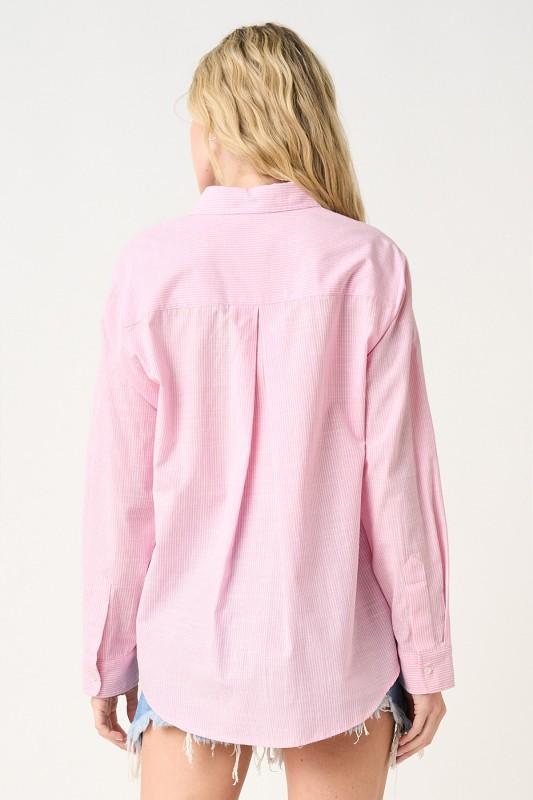 Striped Linen Blend Button Down Long Sleeve Shirt