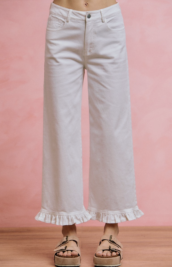 Ruffle Bottom Crop Denim