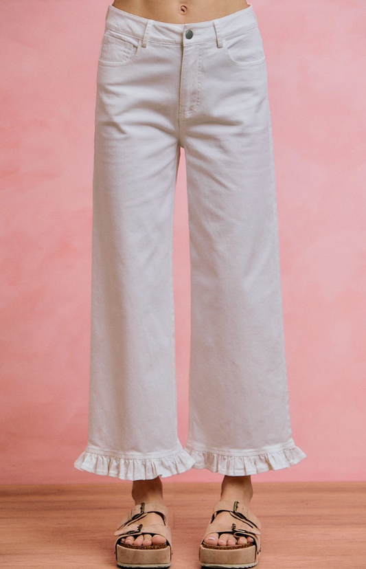 Ruffle Bottom Crop Denim
