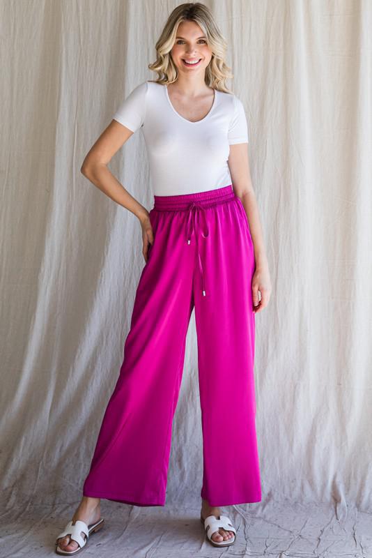 Solid Wide Leg Fuchsia Pants