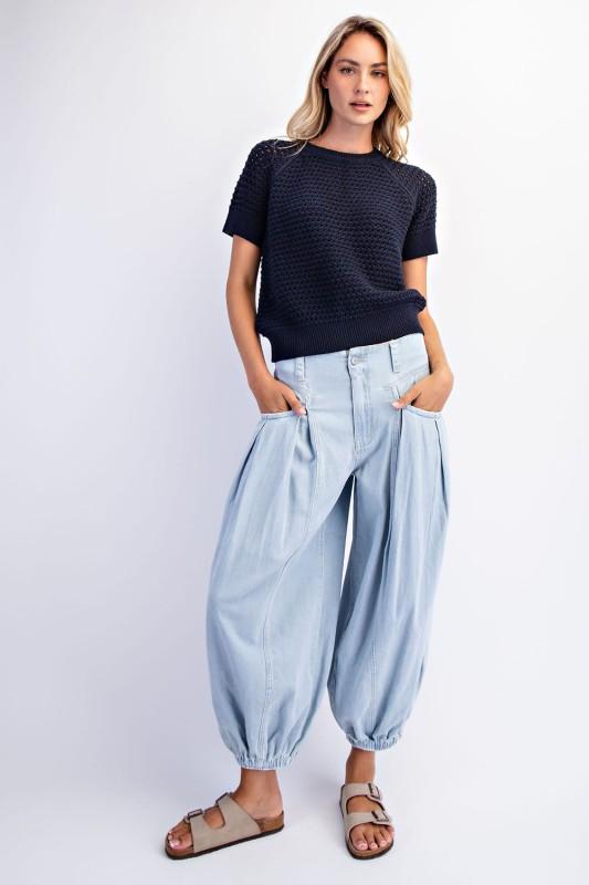 Navy Short Sleeve Knit Sweater Top
