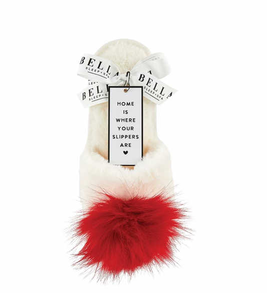 Plush Slippers - Ivory/Red