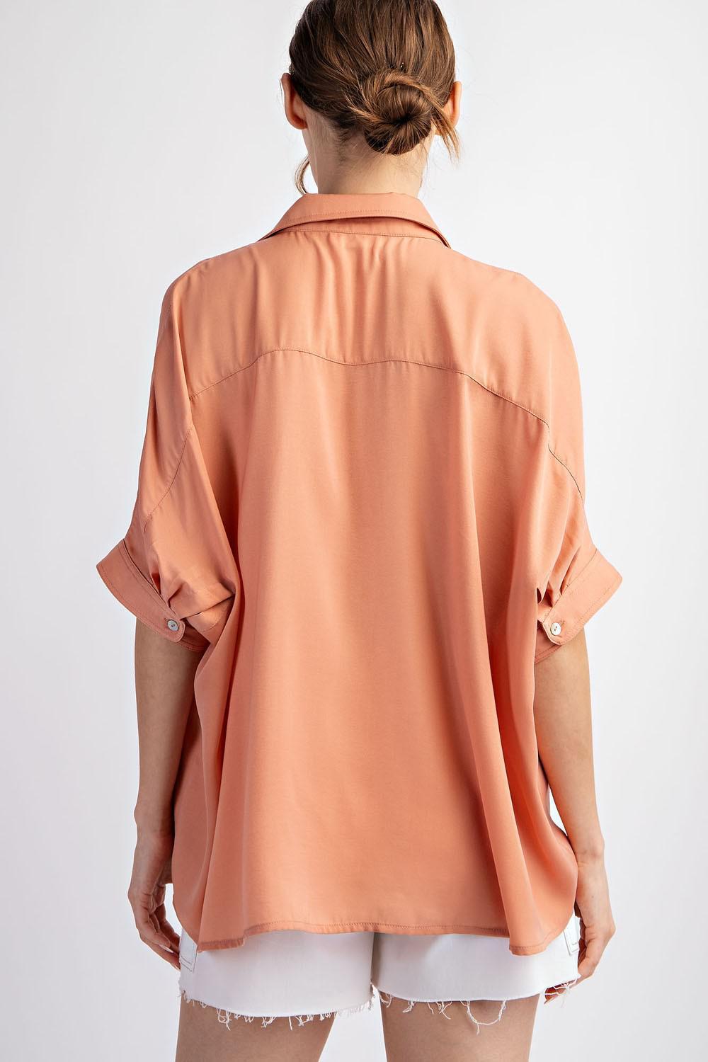 Solid Short Sleeve Button Down - Apricot