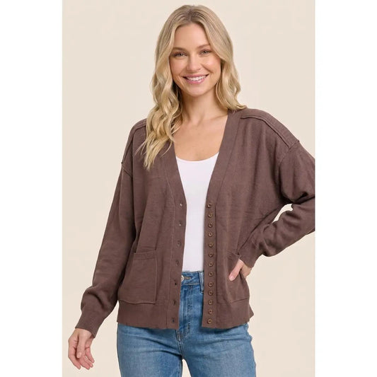 Solid V Neck Button Down Cardigan