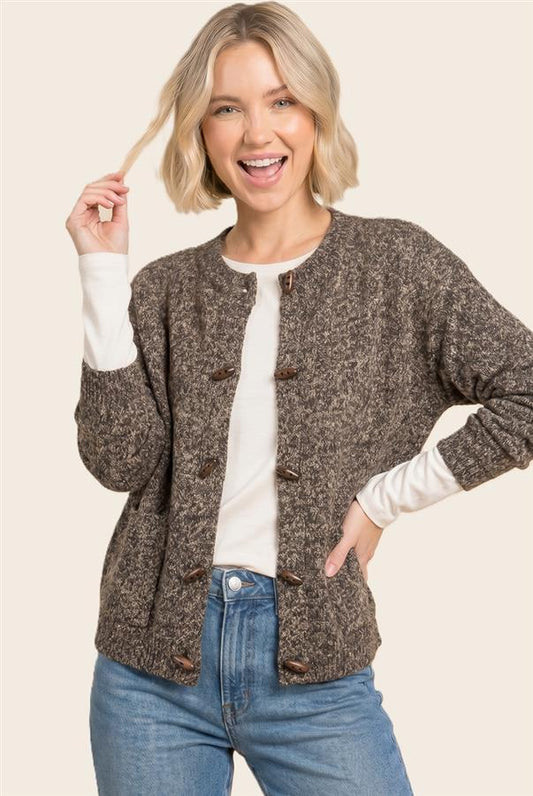 Toggle Wood Button Cardigan