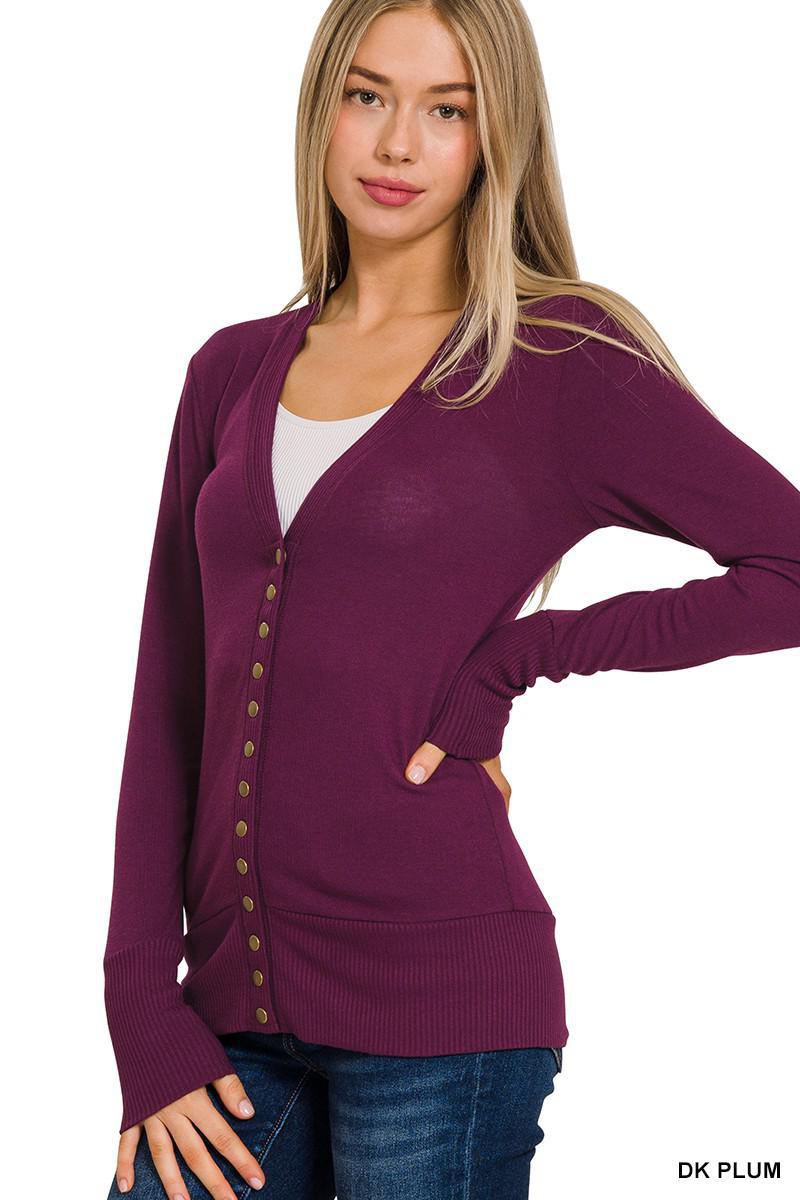 Snap Button Cardigan with Ribbed Detail