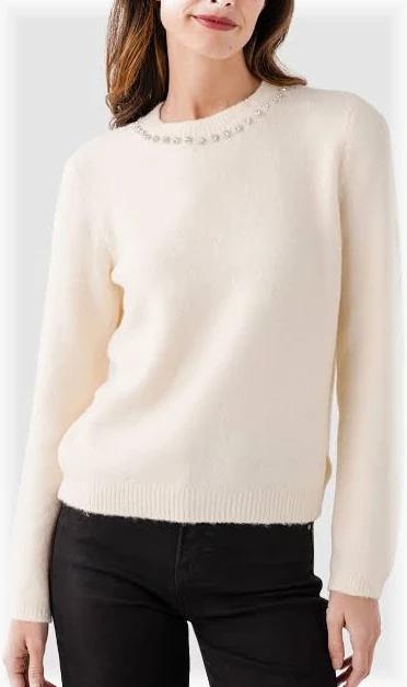Jewel Neck Detail Keyhole Back Sweater Pullover