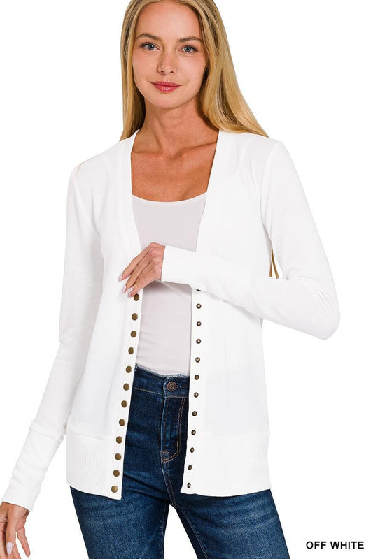 Snap Button Cardigan with Ribbed Detail