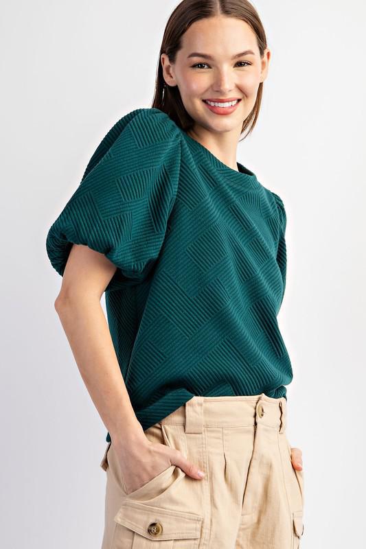 Textured Puff Sleeve Top-Hunter