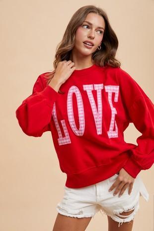 Check Love Lettering Patched Sweatshirt