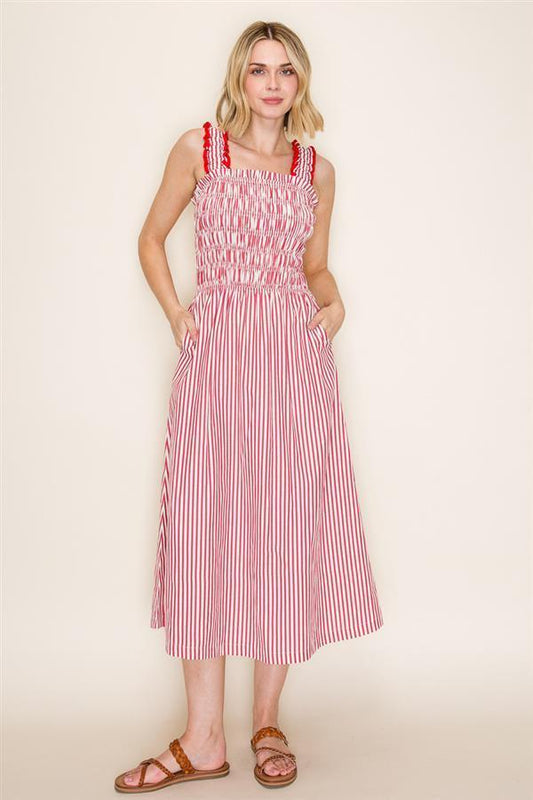 Elastic Ruffle Smocked Midi Dress
