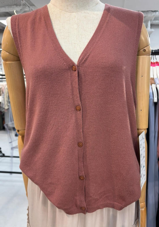 Boxy Cut Button Up Sweater Vest-Marsala