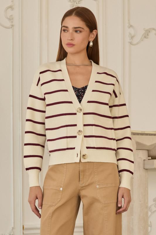 Stripe Burgandy Cardigan