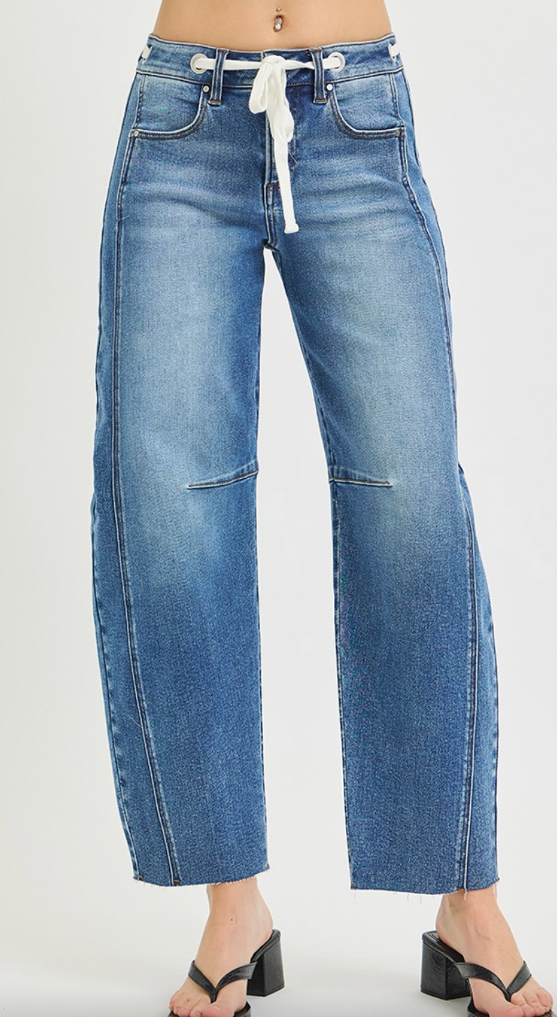 Risen Tie Front Barrel Jean