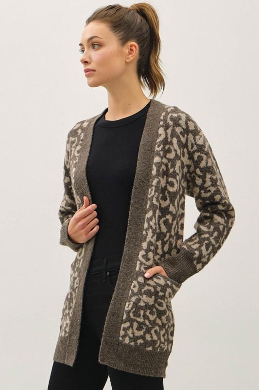 Leopard Jaquard Cardigan With Pockets