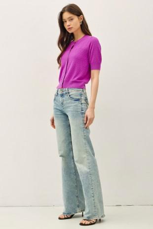 Pointelle Puff Sleeve Cardigan