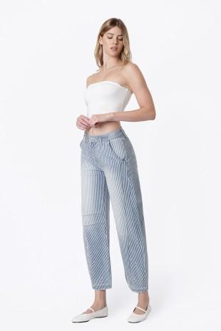 Striped Barrel Leg Jeans With Paint Splash