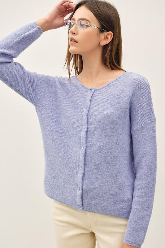 Round Neck Wool Ribbed Cardigan