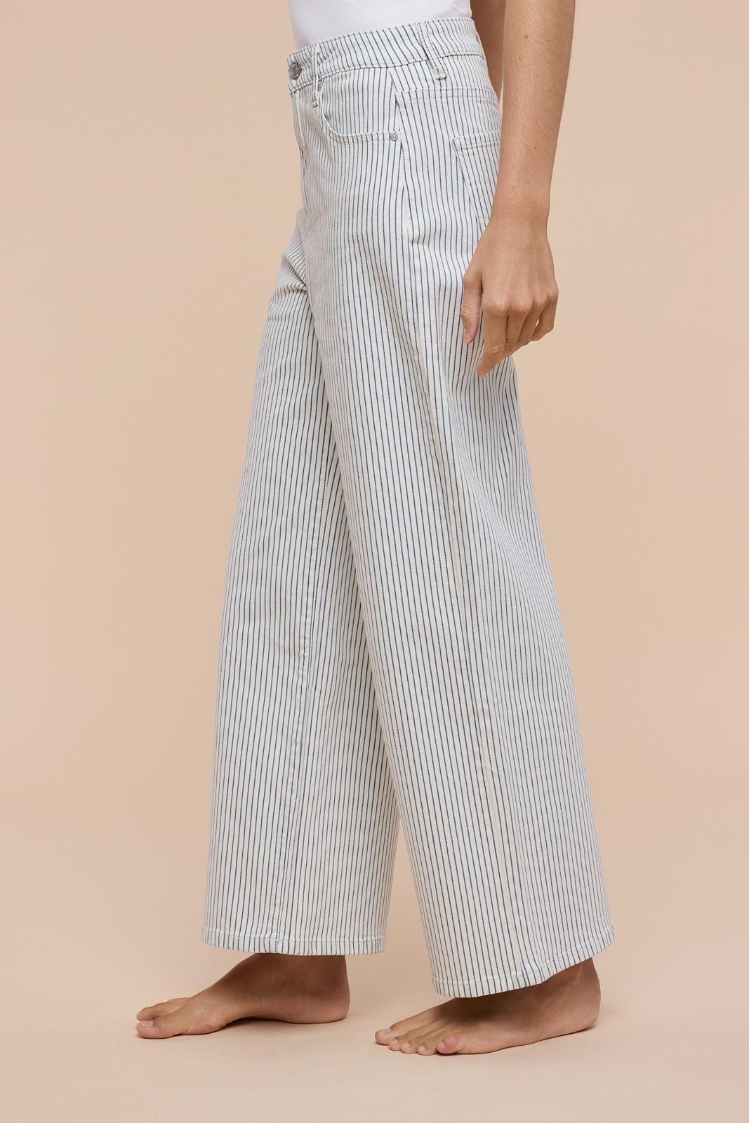 Stretch Cotton Striped Straight Leg Pants