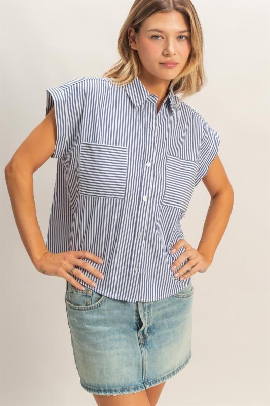 Short Sleeve Button-up Striped Shirt