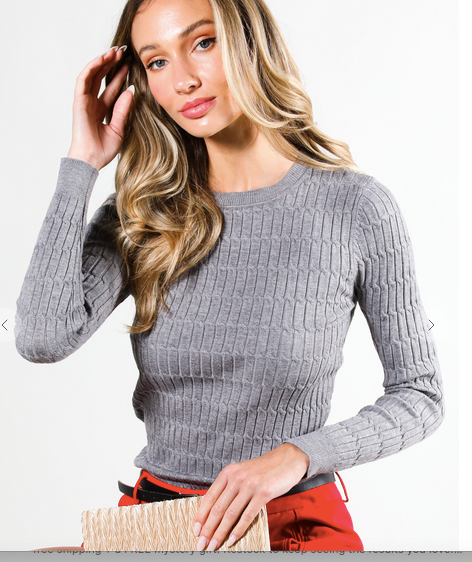 Long Sleeve Cable Detail Sweater Heather Grey