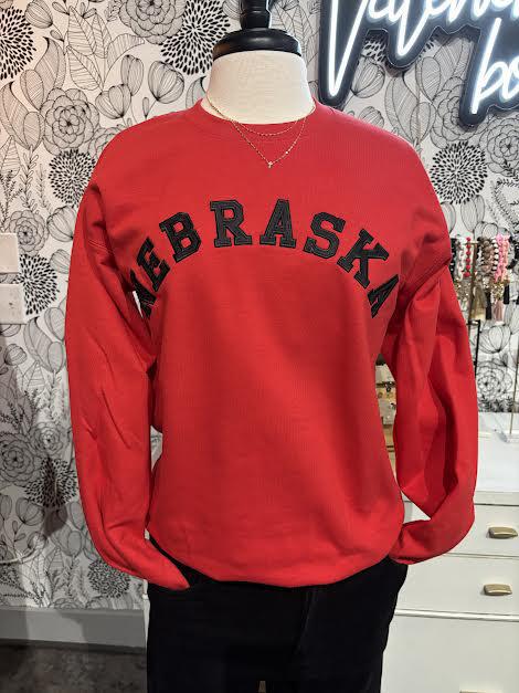 Nebraska Block Letter Sweatshirt-Red