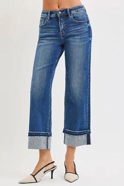 Risen Ankle Straight Cuffed Denim