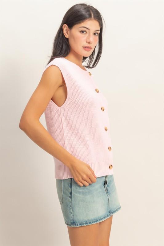 Sleeveless Button-up Ribbed Vest