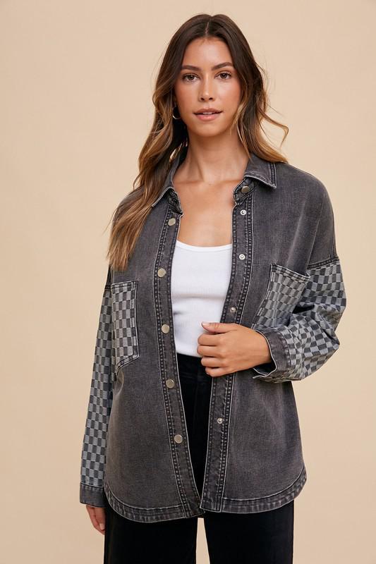 Checkerboard Oversized  Denim Shirt