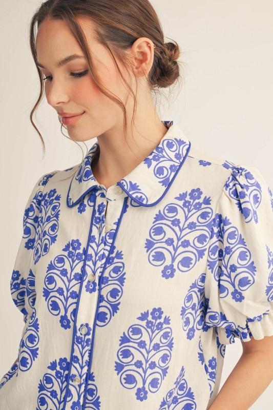 Puff Sleeves Button Down Boho Floral Top
