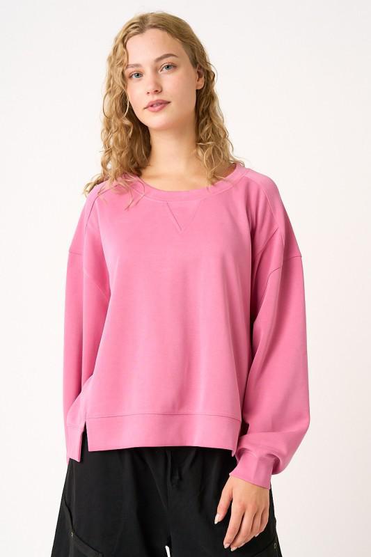 Cloud Knit Slit Detail Round Neck Sweatshirt