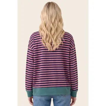 Pop Color Trimmed Stripe Sweatshirt