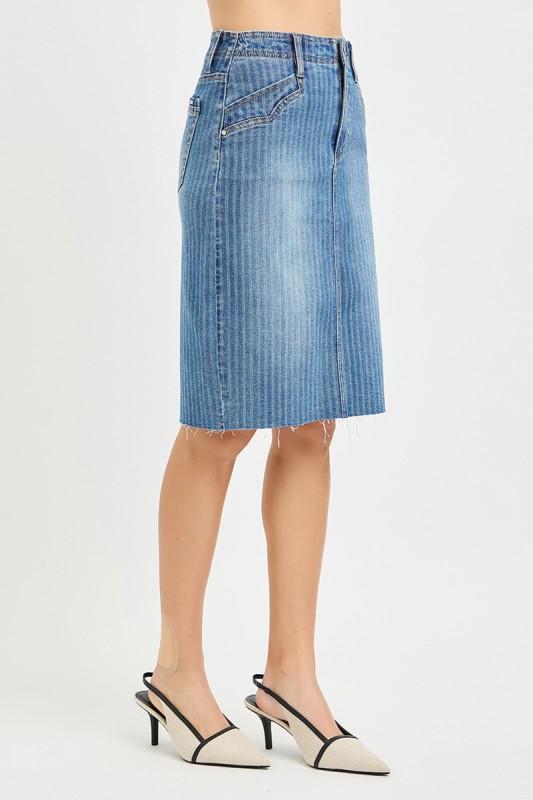 Risen High Rise Mid-Length Striped Skirt