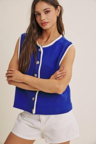Color Pop Button-down Sweater Knit Vest