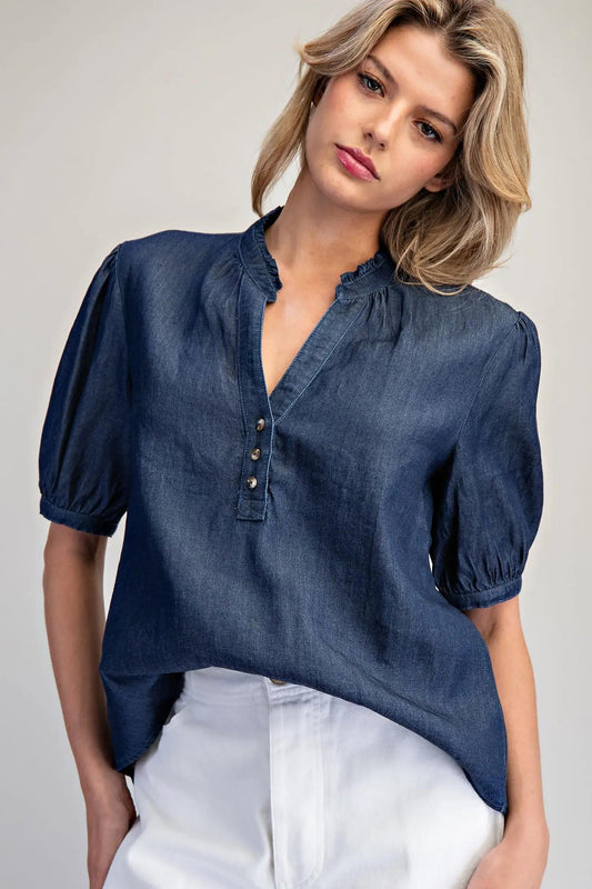 Ruffled Split V-Neck Blouse