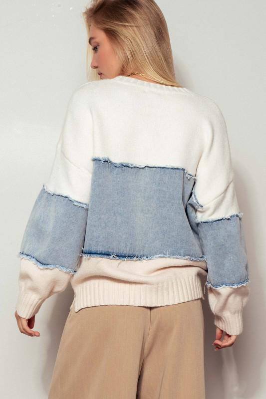 Colorblock Denim Patchwork Sweater