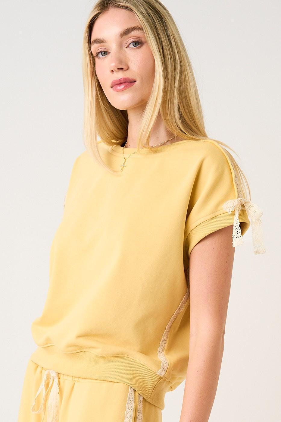 Lace Striped Bow Sleeveless Sweatshirt Top