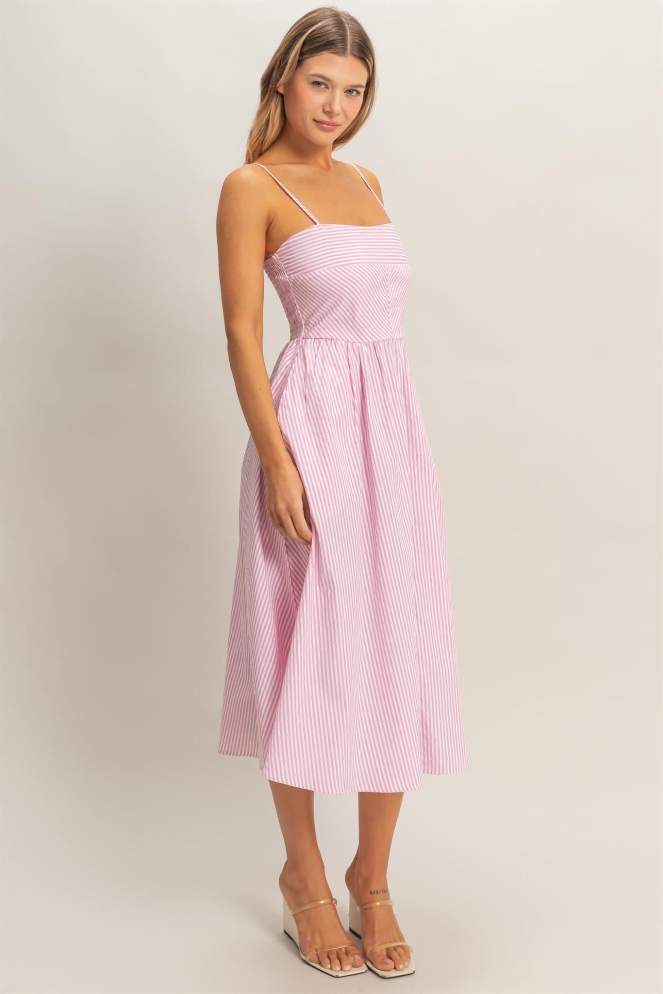 Striped Sun Dress-Pink