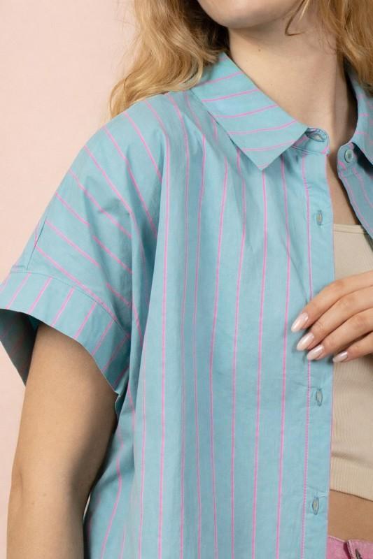Oversized Short Sleeve Striped Button Up