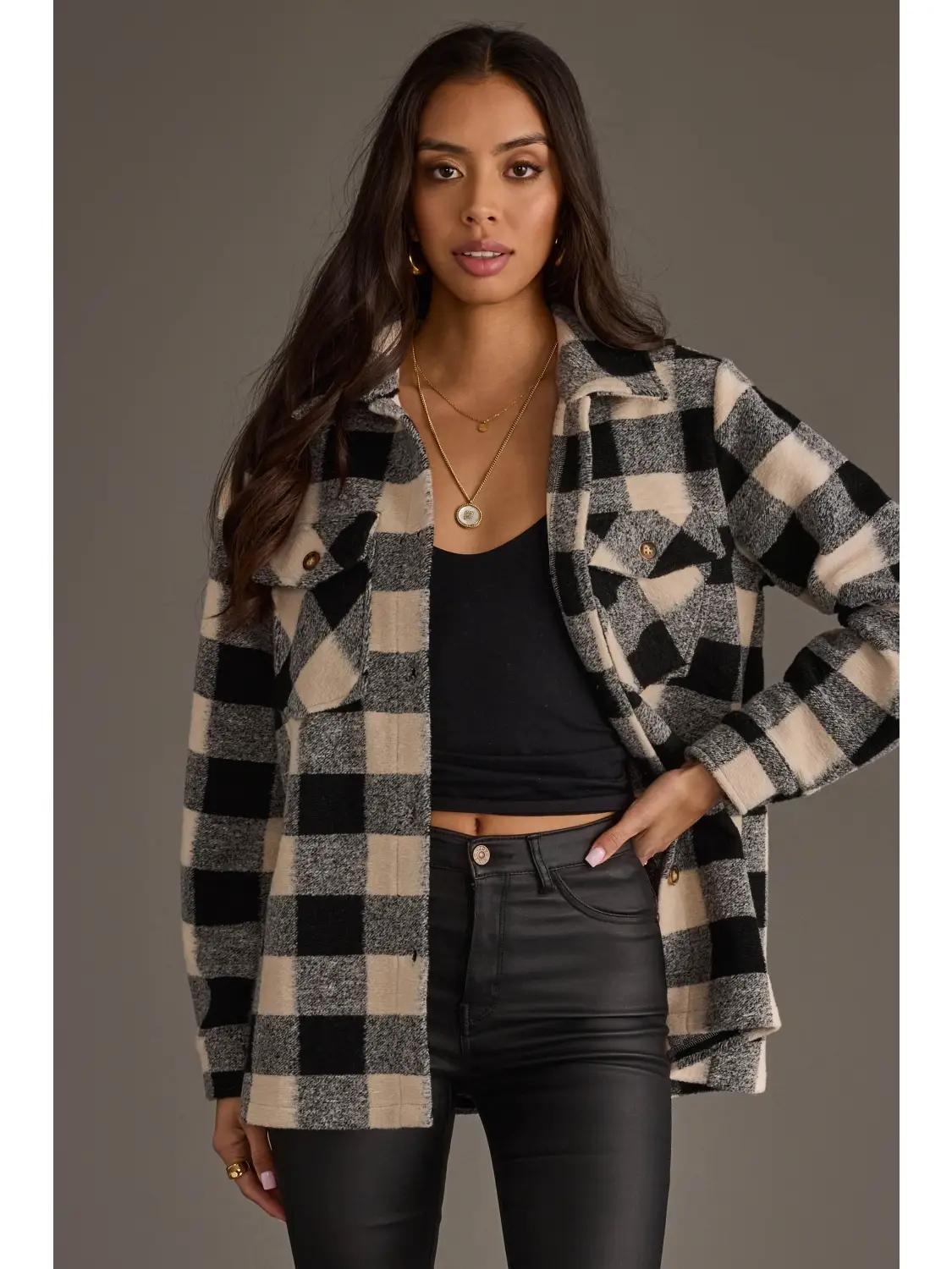 Black & Cream Plaid Jacket