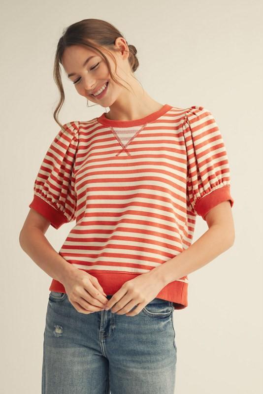 Striped Short Sleeve Sweatshirt  Top