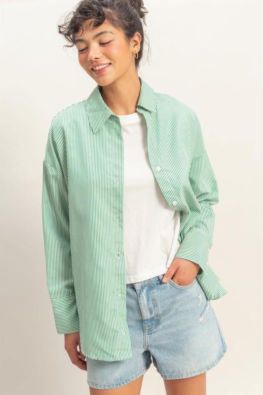 Green Striped Button-up Shirt