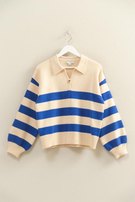Striped Polo Collar Knit Sweater