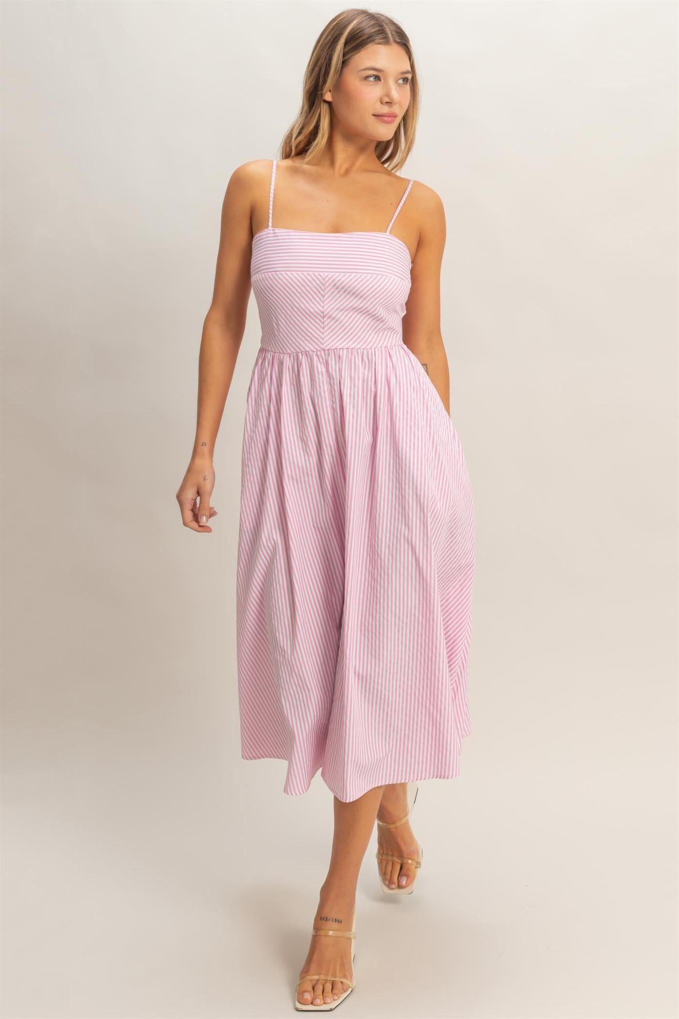 Striped Sun Dress-Pink