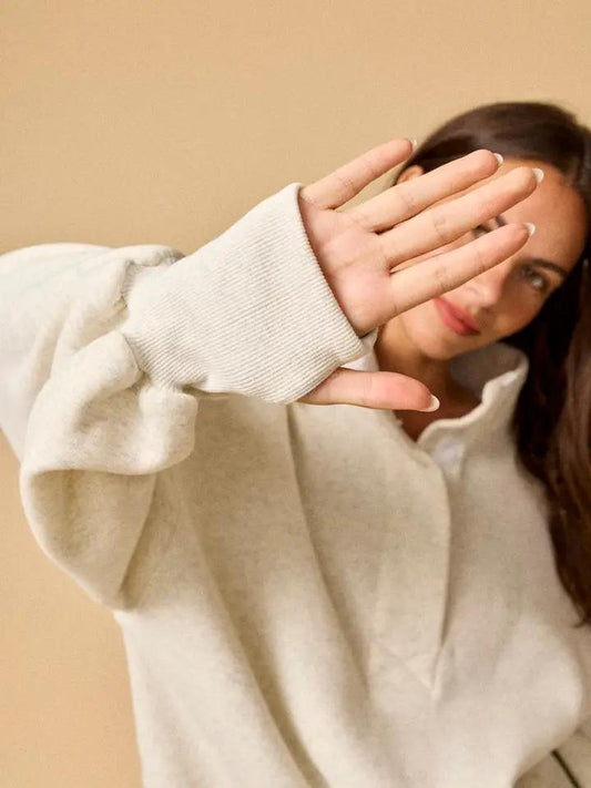 High Collar Half Button Sweatshirt