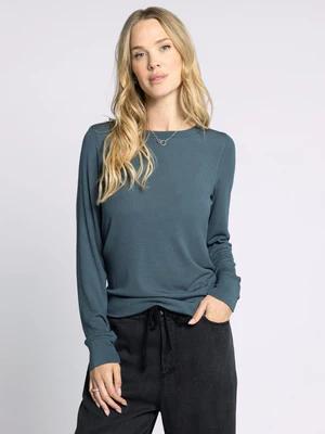 Stacy Long Sleeve- Dark Spruce, Off White Black Stripe