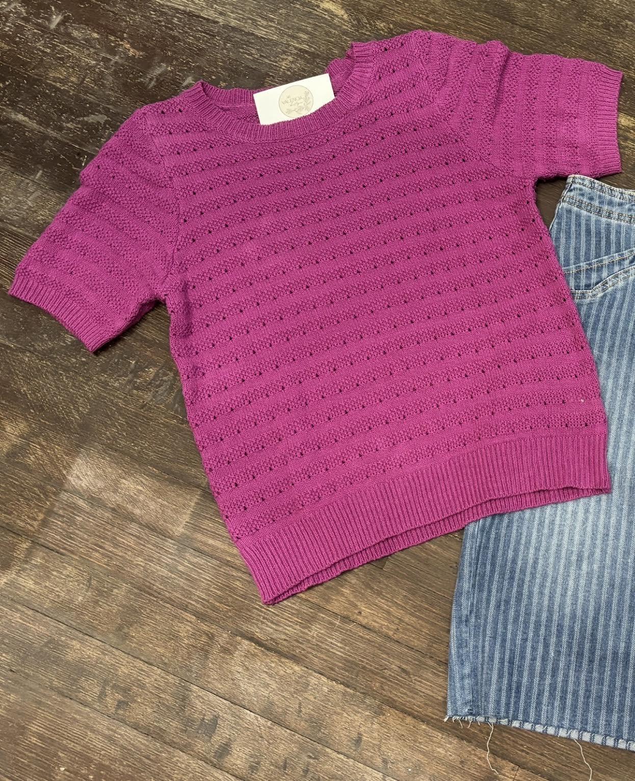 Crewneck Shortsleeve Pointelle Sweater