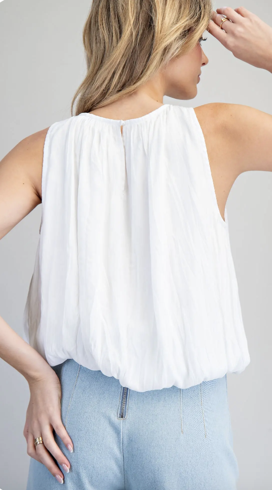 Solid Sleeveless Gathered Blouse